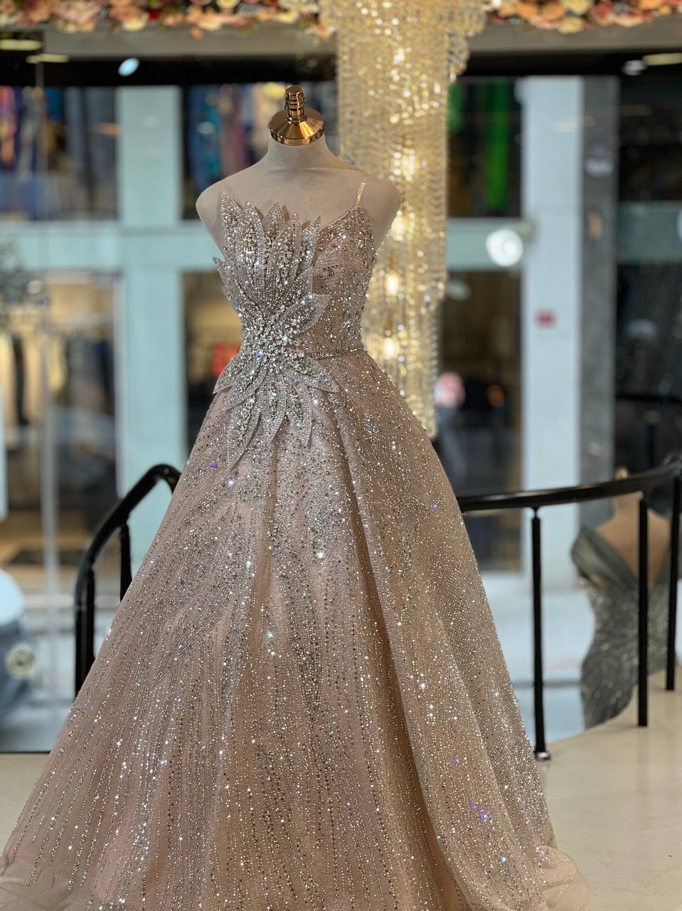Champagne Floral Crystal Gown