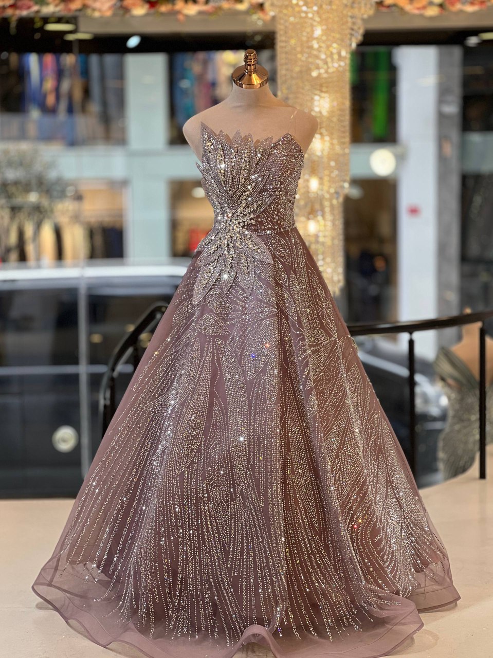 Mauve Crystal Evening Gown