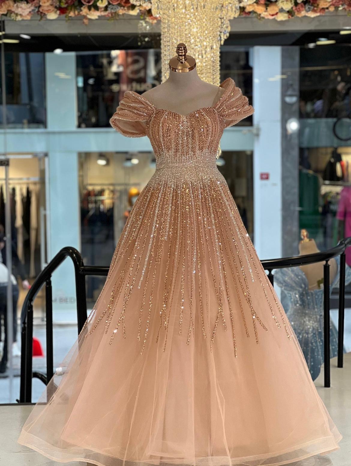 Peach Crystal Ball Gown